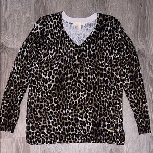 Michael Kor’s brown Leopard Print V-Neck Sweater